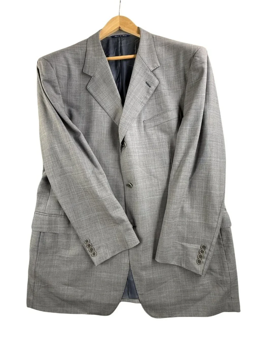 Canali Suit Jacket Mens EU 58 Gray Check Super 120s Wool Made Italy Sport Coat